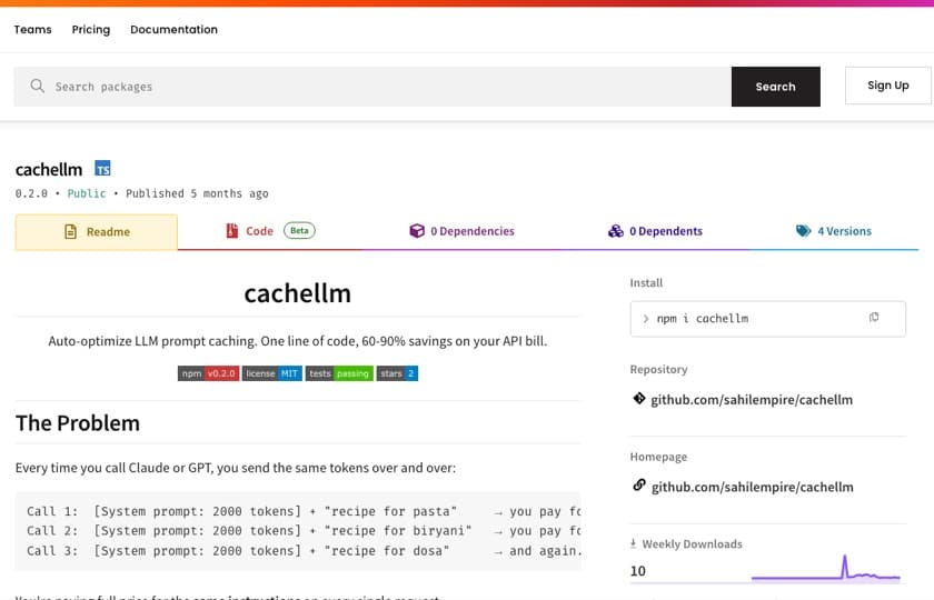 cachellm on npm