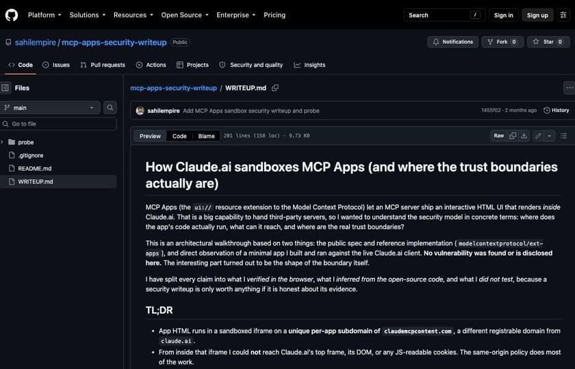 MCP Apps sandbox writeup